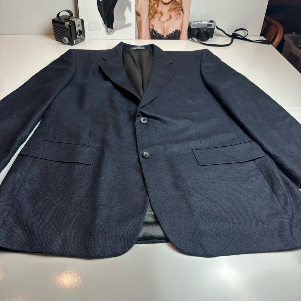 Oscar de la Renta Silk Wool Navy Blazer | Heritage Office Classic | 46L - Picture 3 of 12